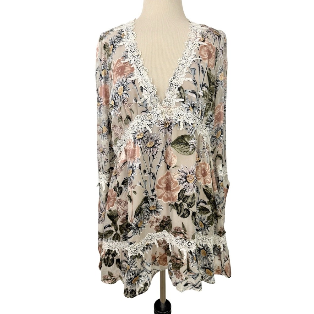 For Love & Lemons Luciana Swing DRESS Small Silk Floral Lace Babydoll Coquette